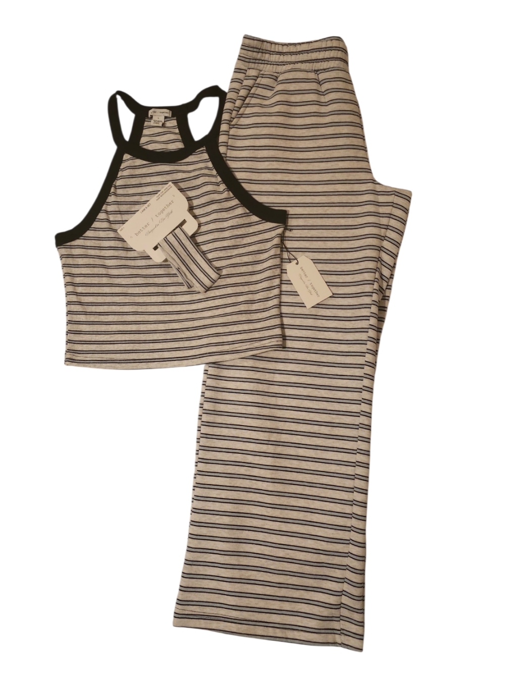 Nwt-Comfy Striped Tank/Lounge Pant Set With Matching Headband